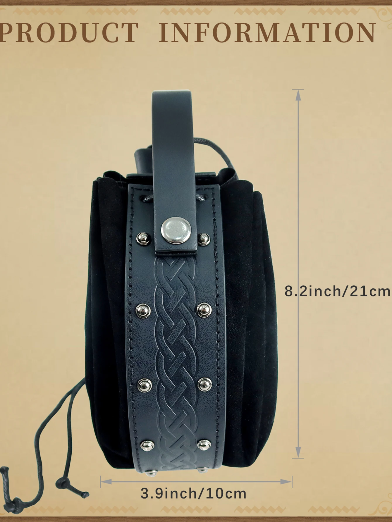 Medieval Vintage Money Pouch Bag Leather Rivet Waist Coin Bag Pouches Man Woman Cosplay Drawstring Bag Portable Coin Purse