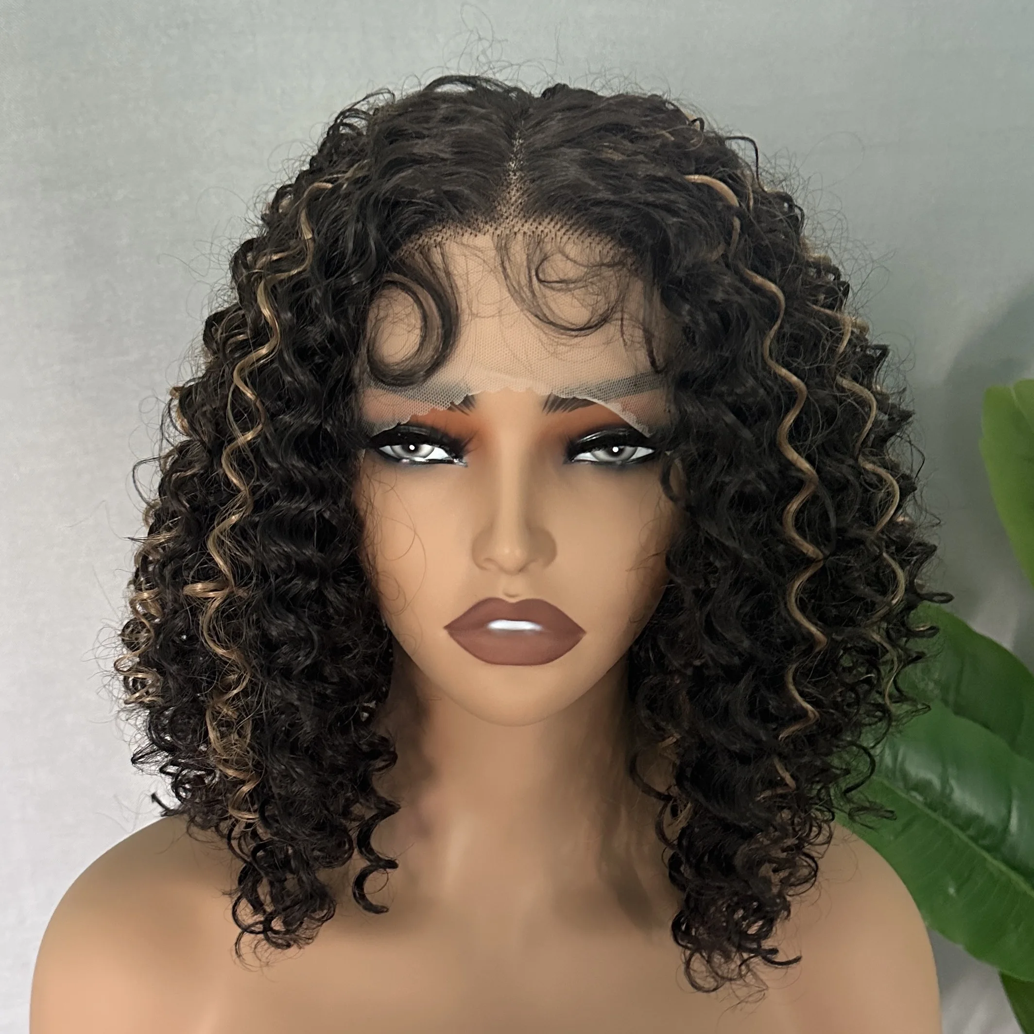 

X-TRESS Short Afro Kinkly Curly Wig Soft Natural Synthetic Glueless Middle Part Wig With Bangs for Black Women Daily Party