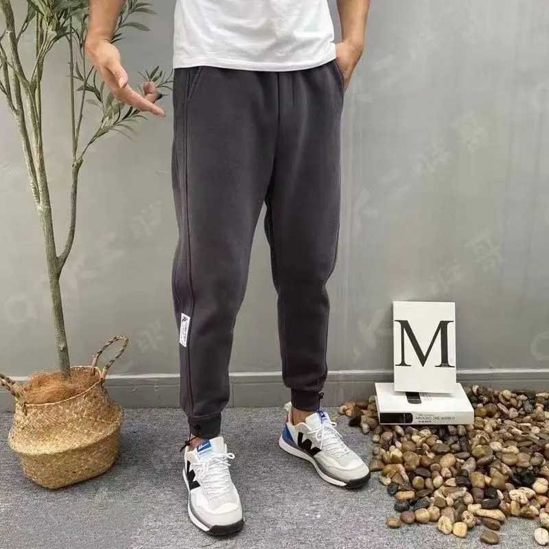 

Мужская повседневная уличная одежда с аппликацией Y2K, хлопковые спортивные штаны с карманами, мужские однотонные тонкие спортивные штаны на шнурке, удобные шаровары