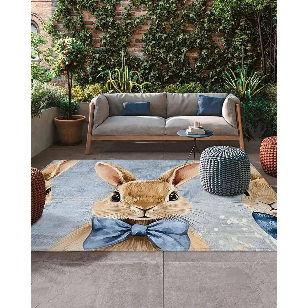 

Весенний цветочный уличный коврик для патио 5x8 футов с галстуком-бабочкой, моющийся для террасы, заднего двора, крыльца — дизайн из синего льна