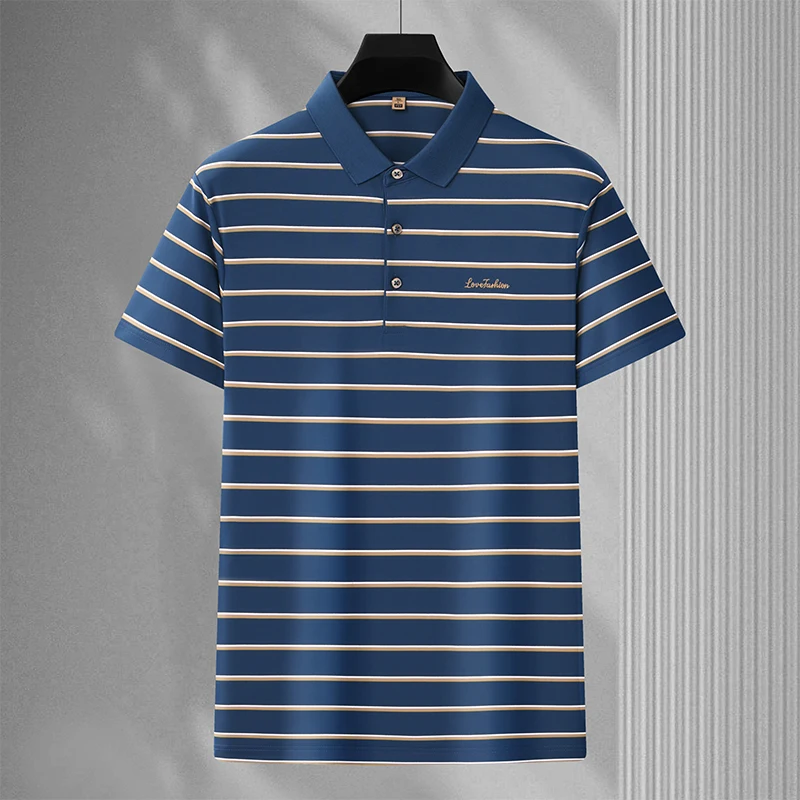 

2024 Summer New Short-Sleeved T-shirt Men's Polo Collar Stripes Design Classic Fashion Casual Business Polo Shirt