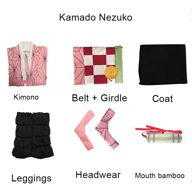 Anime Kimetsu No Yaiba Kamado Nezuko Cosplay Costume Full Sets Kids Halloween Party Show Costumes