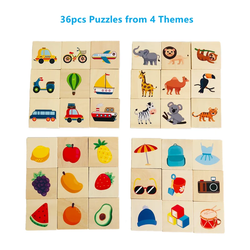 Educational Learning Kids Toys Shadow Matching Game Animal Fruit Cognition Wooden Puzzles Montessori Language Materials