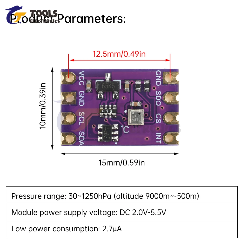 DC 2.0-5.5V High-precision BMP580 Atmospheric Pressure Temperature Sensor Module IIC SPI Compatible with BME280 BMP388