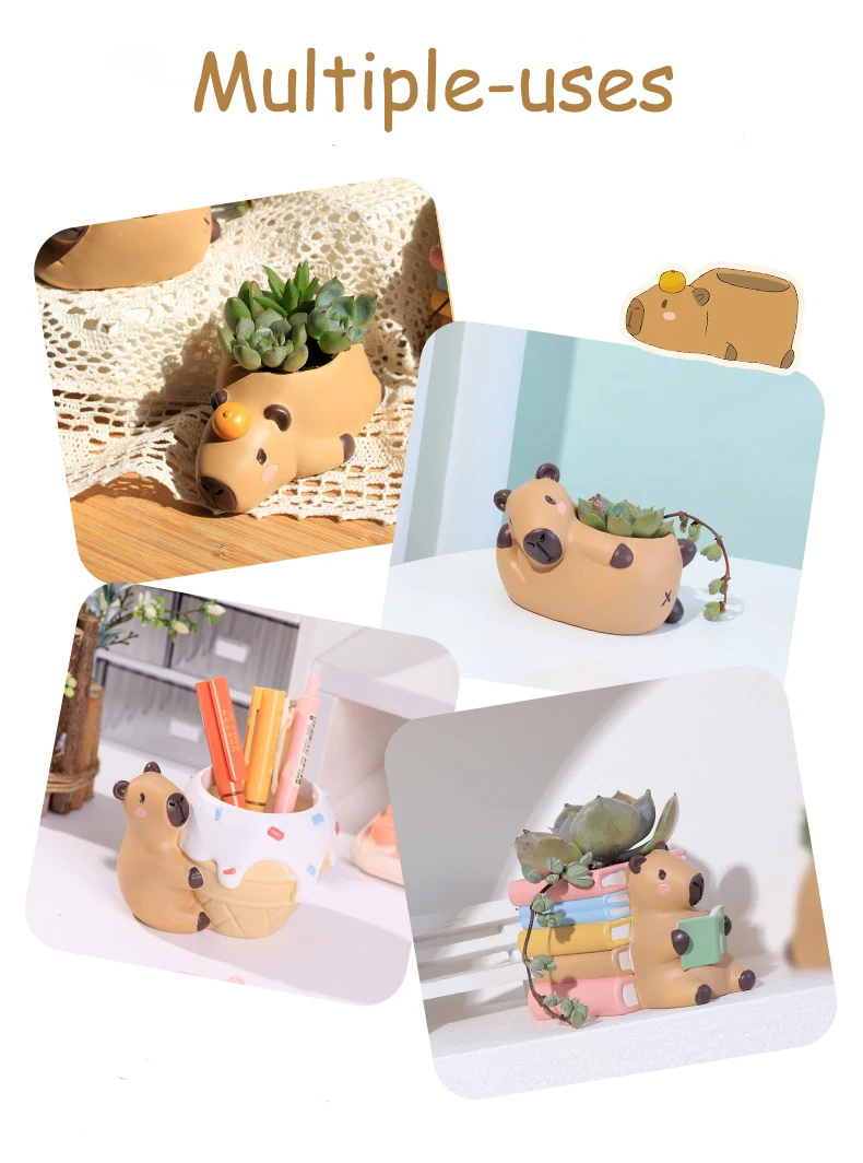 Cute Capybara Small Plant Pot Resin Succulent Planter for Home Office Desk Mini Ornament Fairy Garden Flowerpot Decoration