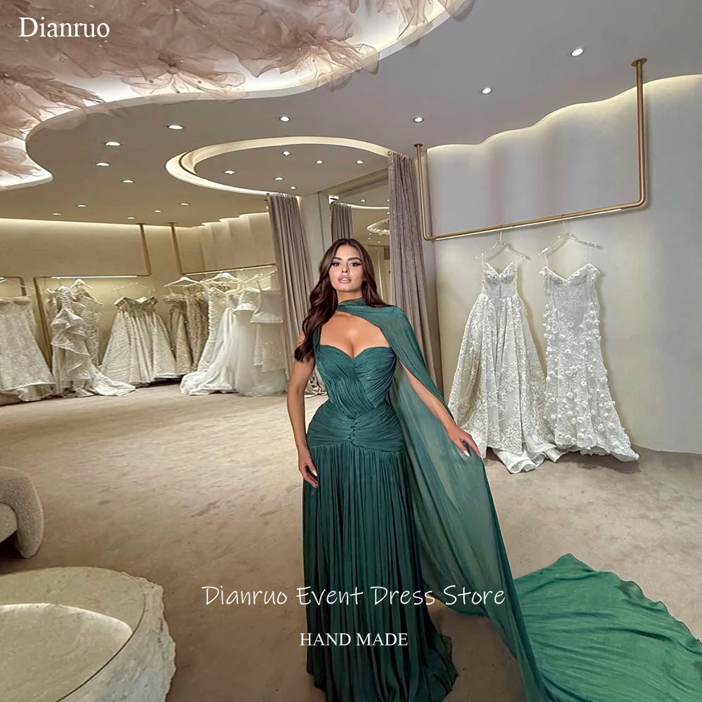 

Dianruo Dark Green Evening Dress A Line Green Flowy Vestidos De Festa One Shoulder Pleated Chiffon Vestidos De Gala Customized