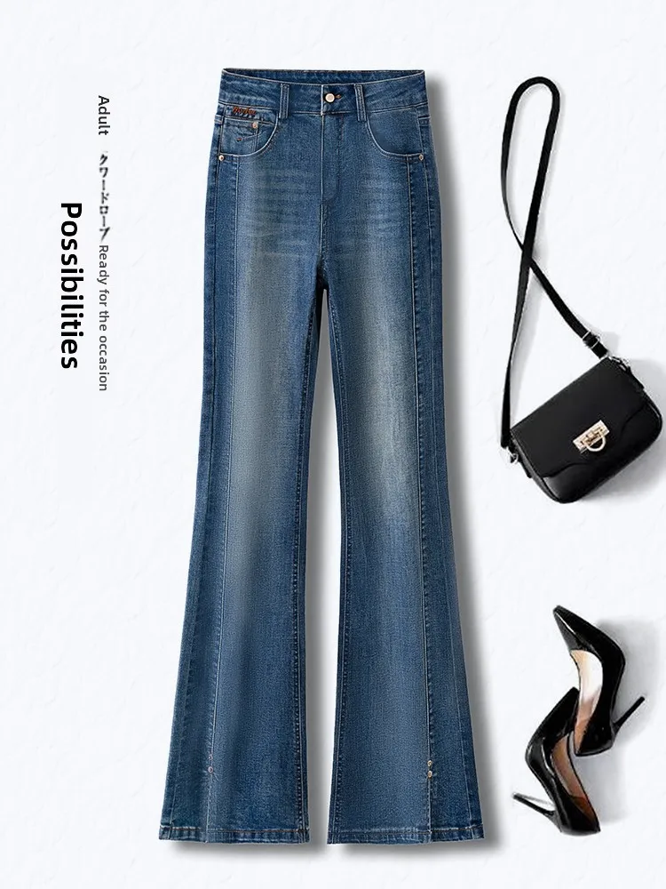 

Retro High Waist Casual Women's Jeans Spring Autumn Fashion Split Bell Bottom Pants Comfortable Cotton Polyester Blend