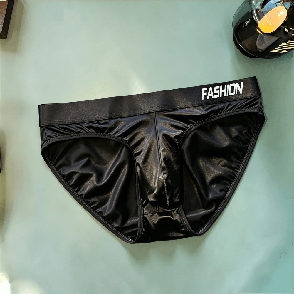 Men Glossy Satin-like Smooth Briefs Ice-Silk Hip Wrap Large U Pouch Low Waist Youth Man Underwear Comfortable Panties