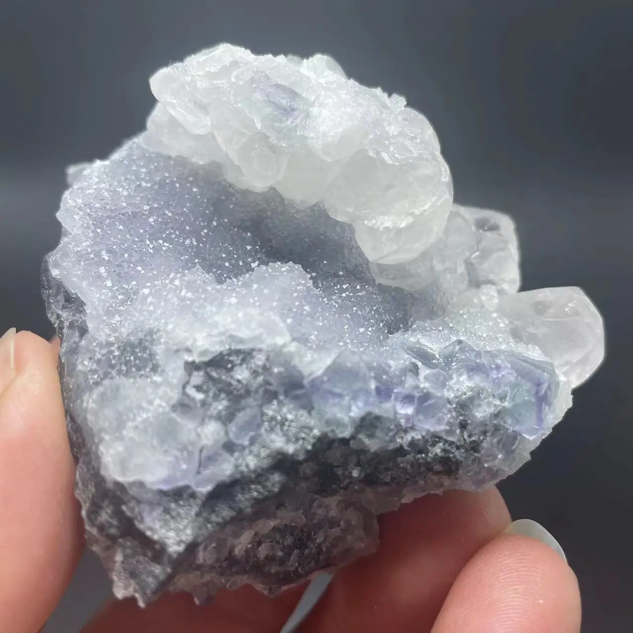 New! 100% natural calcite+quartz+fluorite symbiotic mineral specimen from Fujian, China, diamond shaped calcite