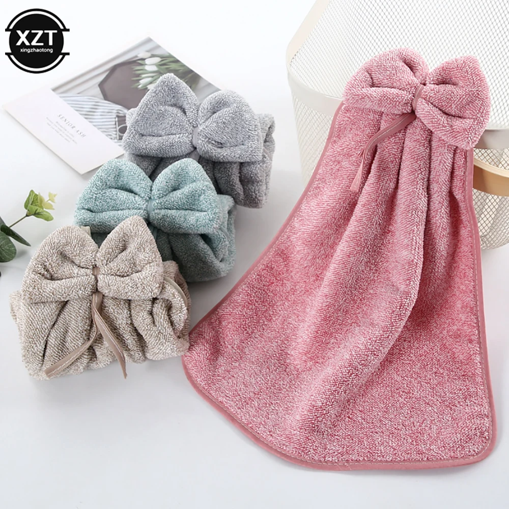 New Bowknot Coral Velvet Hand Towels for Kitchen Bathroom Microfiber Soft Quick Dry Absorbent Cleaning Cloths Home Terry Towels