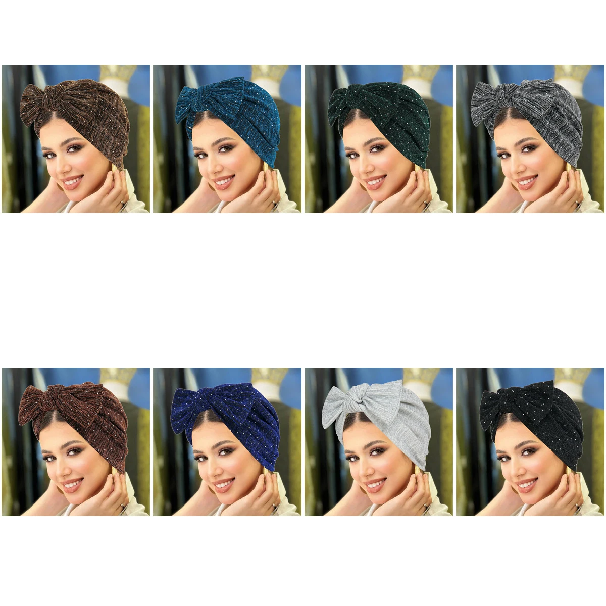 

Мусульманский хиджаб, шапочки, блестящий чепчик, женский тюрбан с бантом, индийская шляпа, мерцающий платок, крышка от выпадения волос, химиотерапевтическая шапка, Turbante Mujer