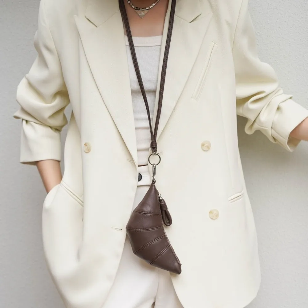 

High Quality Cowhide Mini Croissant Coin Purse Halterneck Dumpling Trendy Fashion Lipstick Bag Headphone Bag Simple Versatile