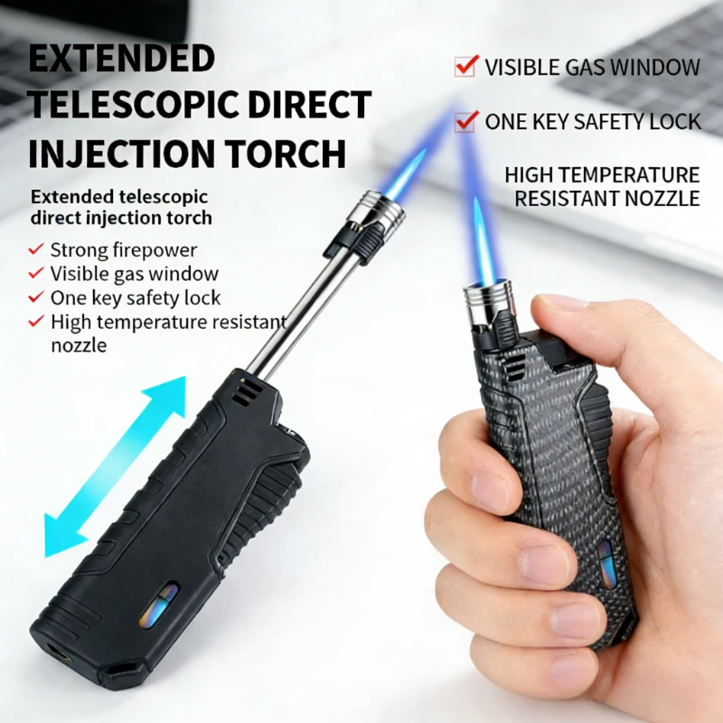 

Ветрозащитная зажигалка JOBON для кемпинга с выдвижным рычагом, визуальным окном уровня топлива, синим пламенем, гаджет для мужчин