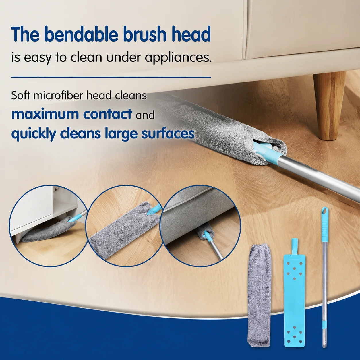 Duster Extendable Long Handle Design Durable Flexible with 1/2 Replaceable Cloths Ideal for Cleaning Under Beds Sofas & Gaps