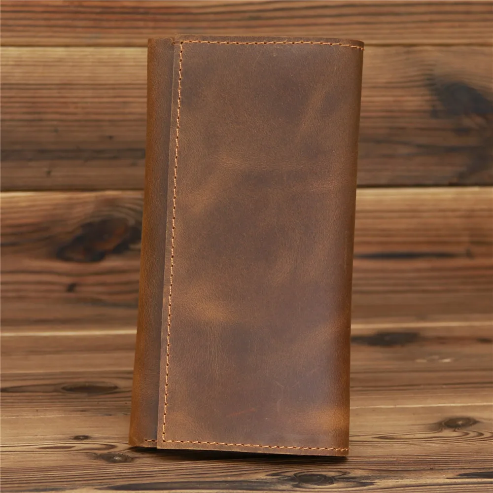 358 Retro Crazy Horse Leather Men's Long Wallet Multi Functional Hand in Hand Bag with Multiple Card Spaces