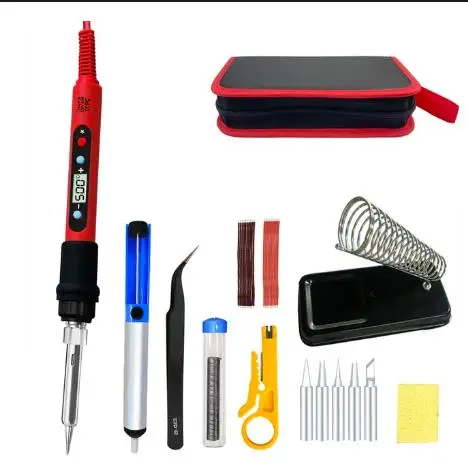 80W Soldeerboutkit Verstelbare temperatuur LCD-soldeerlasgereedschap Keramische verwarming Soldeertips Pincet soldeerdraad
