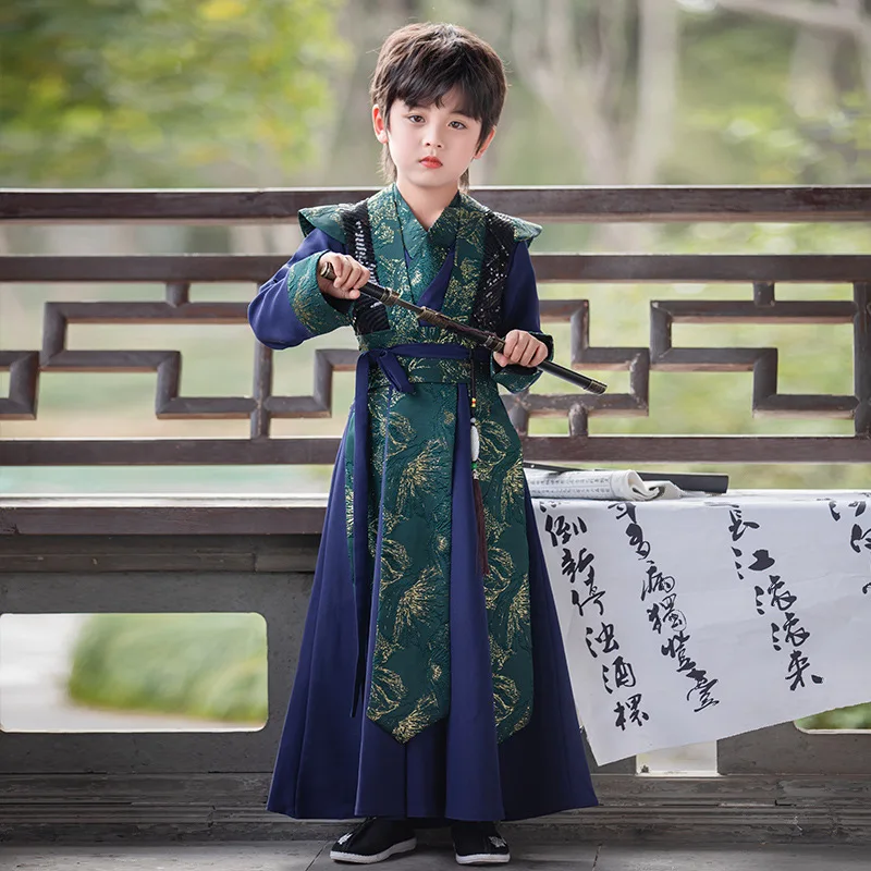 Traditionelle Kinder lang ärmel ige alte Kleidung Frühling traditionelle Stickerei Hanfu Boy Cosplay Outfit schönen Tang Anzug