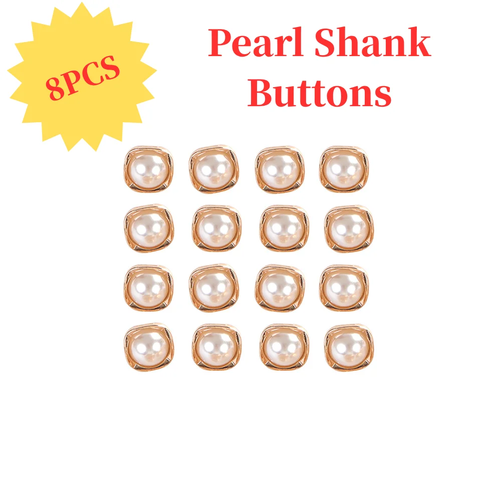 

8PCS Vintage White Pearl Shank Buttons – Assorted Resin Buttons for Sewing, DIY Clothes & Craft Decoration