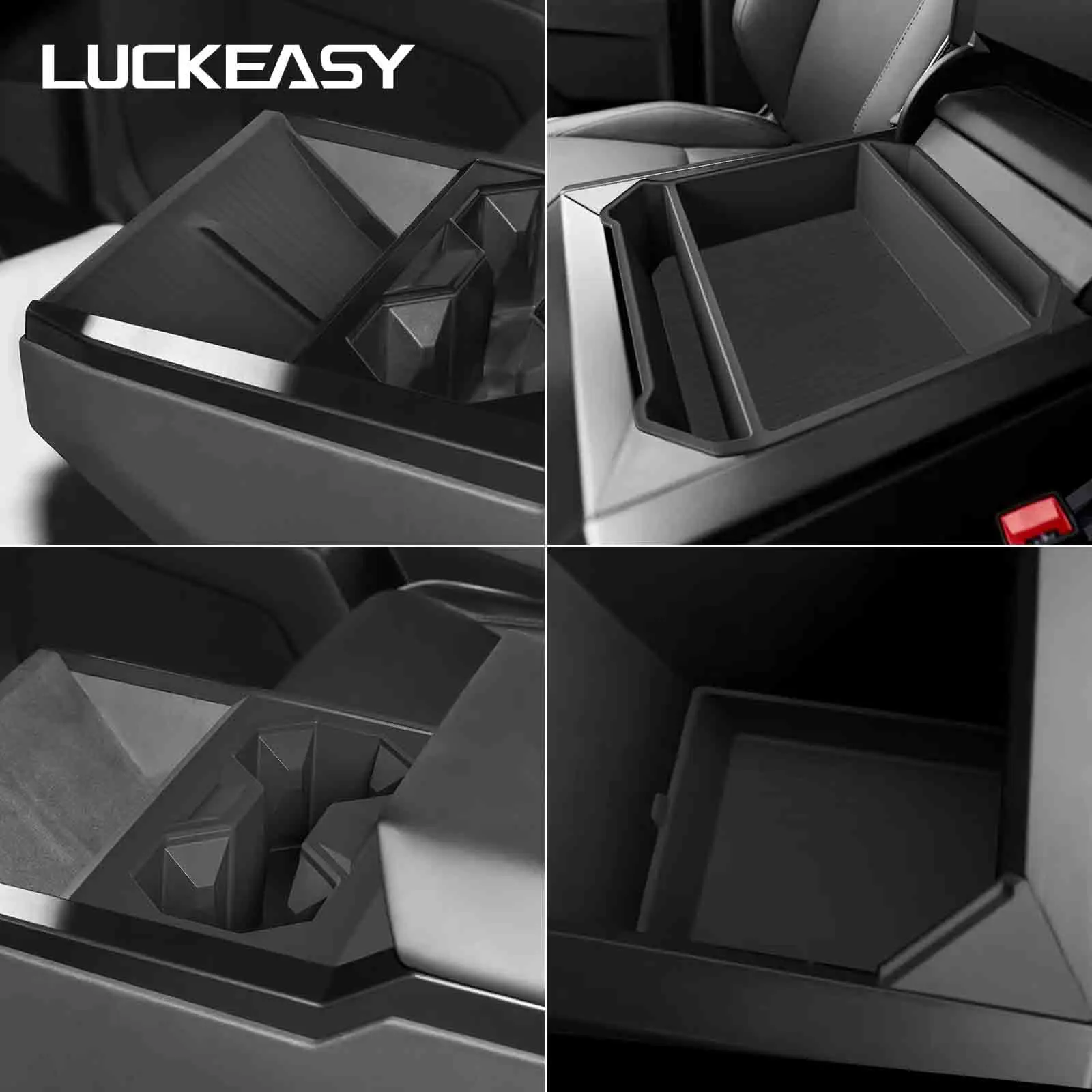 LUCKEASY for Tesla Cybertruck 2024-2026 Center Storage Mat Kit Cup Holder Wireless Charger Pad Armrest Box Insert Accessories