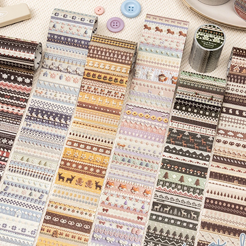 Mr.Paper 200cm/Roll Island Dream Weaving Die-Cut Washi Tape, Retro Knit Animal Border Tape for Journal Scrapbooking DIY