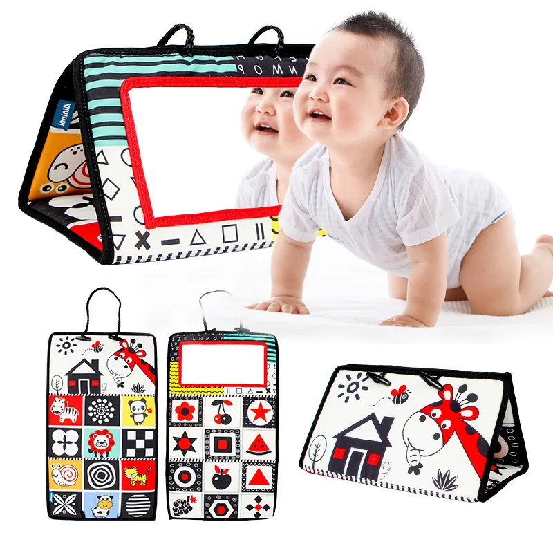 Tummy Time Toys Baby Mirror Book Black White Contrast Baby Development Baby Toys Montessori Activity Baby Games Toys 0 12 Months