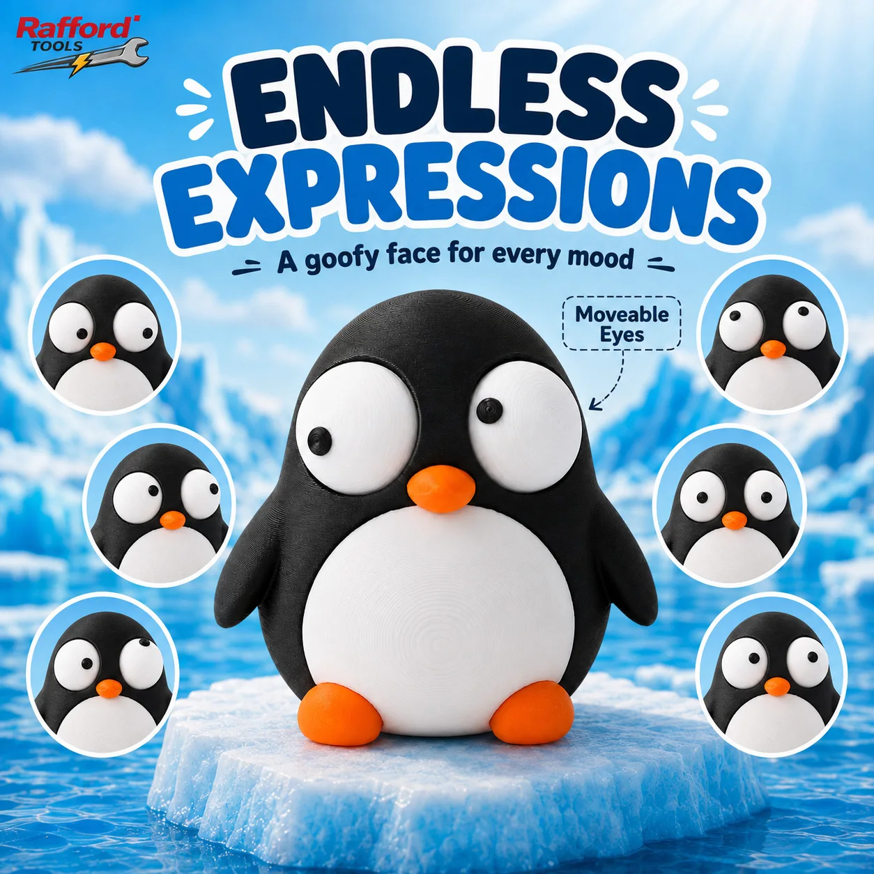 Rafford Penguin Figurine (with Movable Eyes) — Cute and Fun desktop Toy, Adorable Animal Statue, Home Decor Gift.
