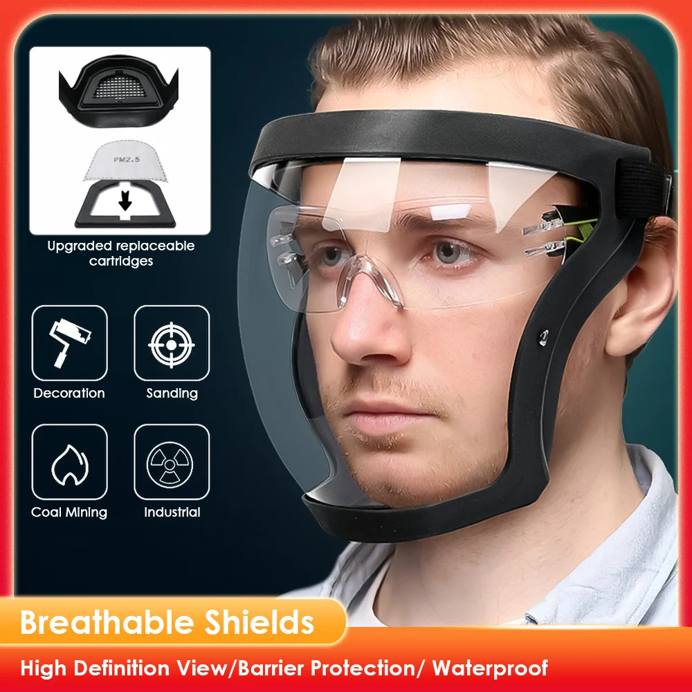 Kitchen Transparent Full Face Shield Home Oil-splash Proof Anti-fog Head Cover Safety Glasses Unisex Eye Protection Face Mask