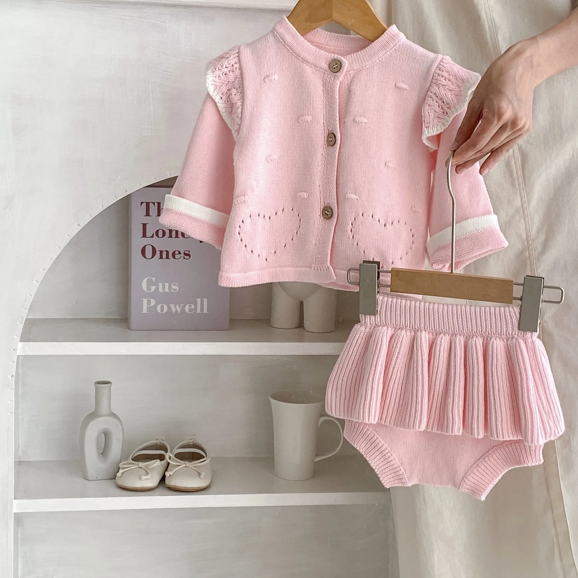 2024 Autumn Infant Baby Girls 2PCS Clothes Set Cotton Knitted Buttons Sweater Coat Ruffle Culottes Suit Toddler Girls Outfits