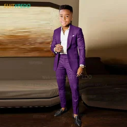 Fashion Purple Suit For Children Wedding Banquet Flower Kids Slim Fit Blazer Pants Two Pieces Students Homecoming Formal Outfits