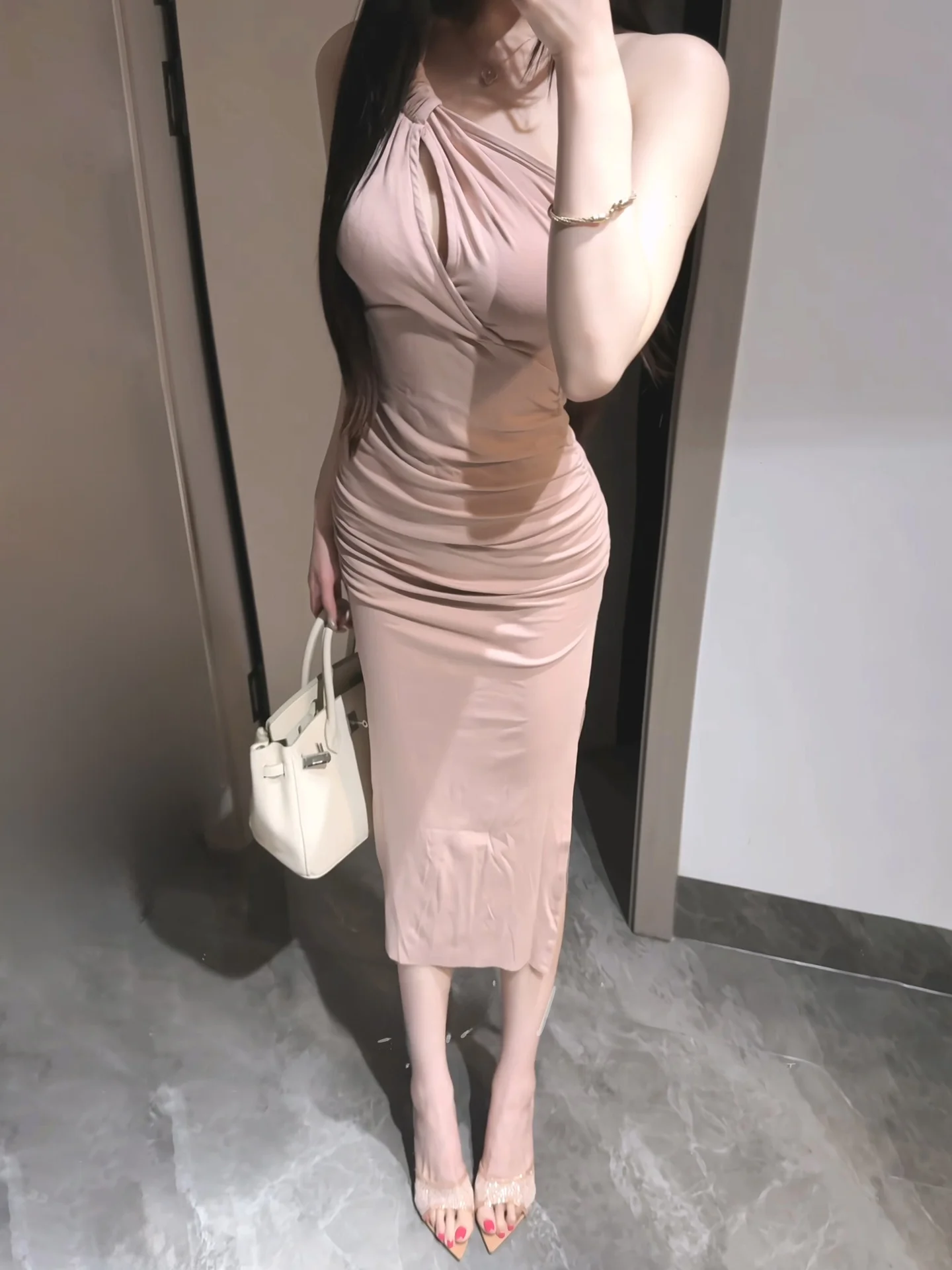 

Французское платье подружки невесты с вырезами на плечах, женское, приталенное, короткое, с плиссировкой, в стиле Pure Desire, для вечеринок