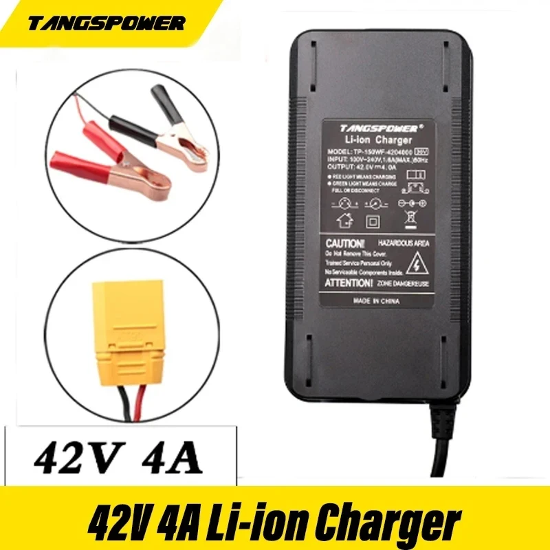 

42V 4A Li-ion Battery Fast Charging Charger For 10S 36V Lithium Battery Charger Clips/XT90/XT60 Connector With Cooling Fan