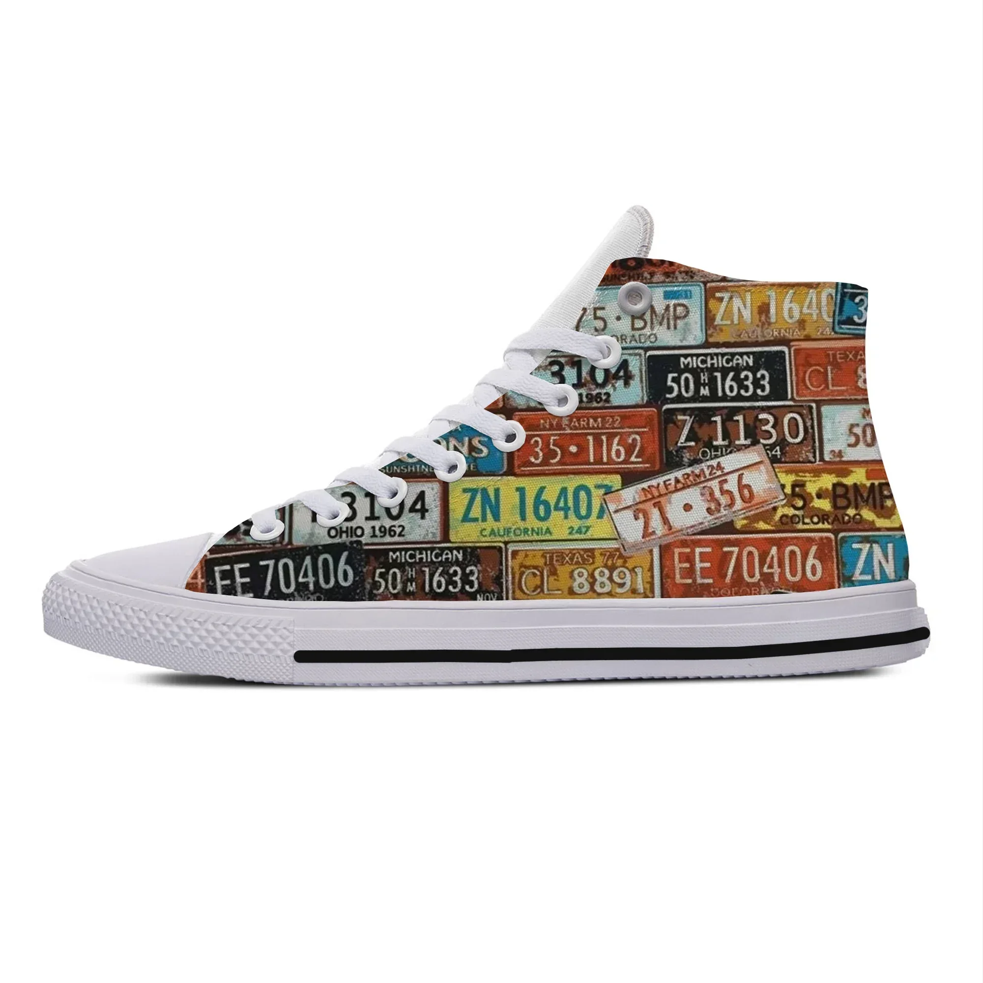 Hot License Car Plate Number Retro Novelty Design Lightweight High Top Canvas Shoes Men Women Summer Casual Breathable Sneakers