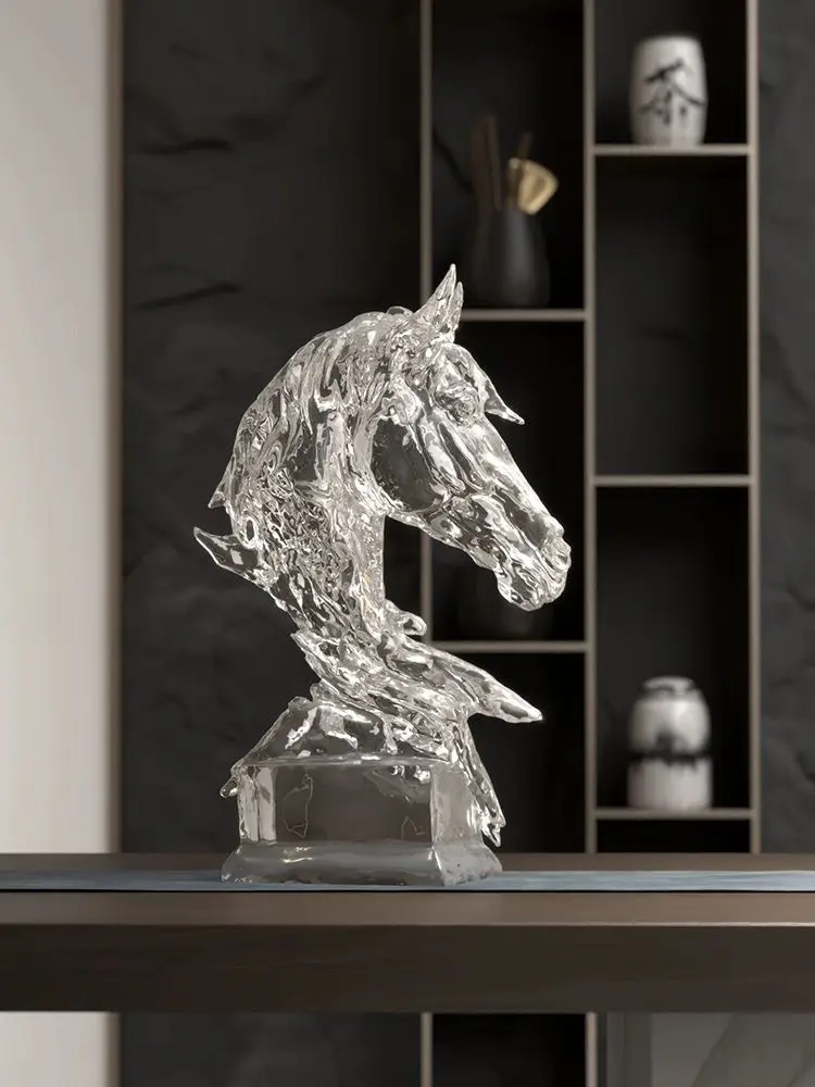 Home Decoration Transparent Horse Head Art Statue Sculpture Study Decorations Accessories Action Figure Lucky Decor Gifts