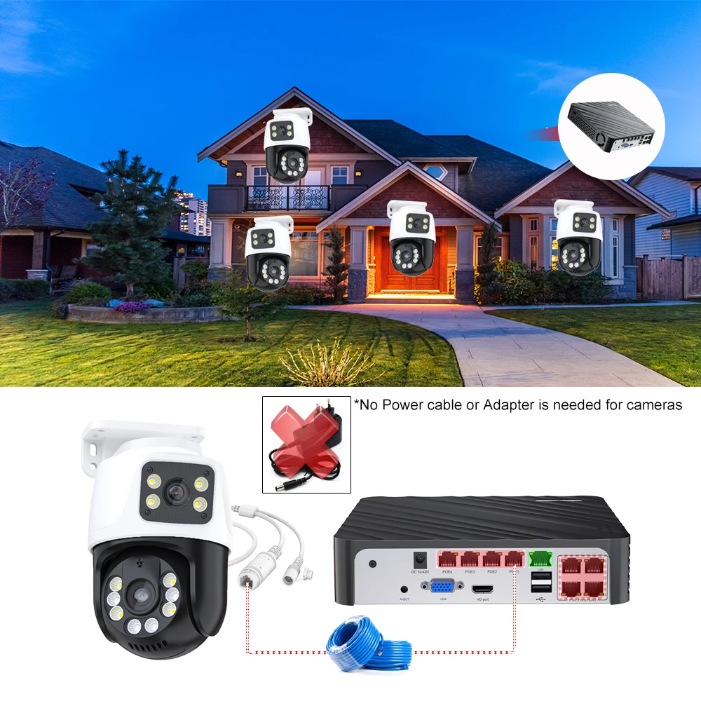 Dual Lens PTZ 6MP POE Outdoor IP Camera Home Security Camera Video CCTV Surveillance Onvif iCSEE Camera Dual-Screen