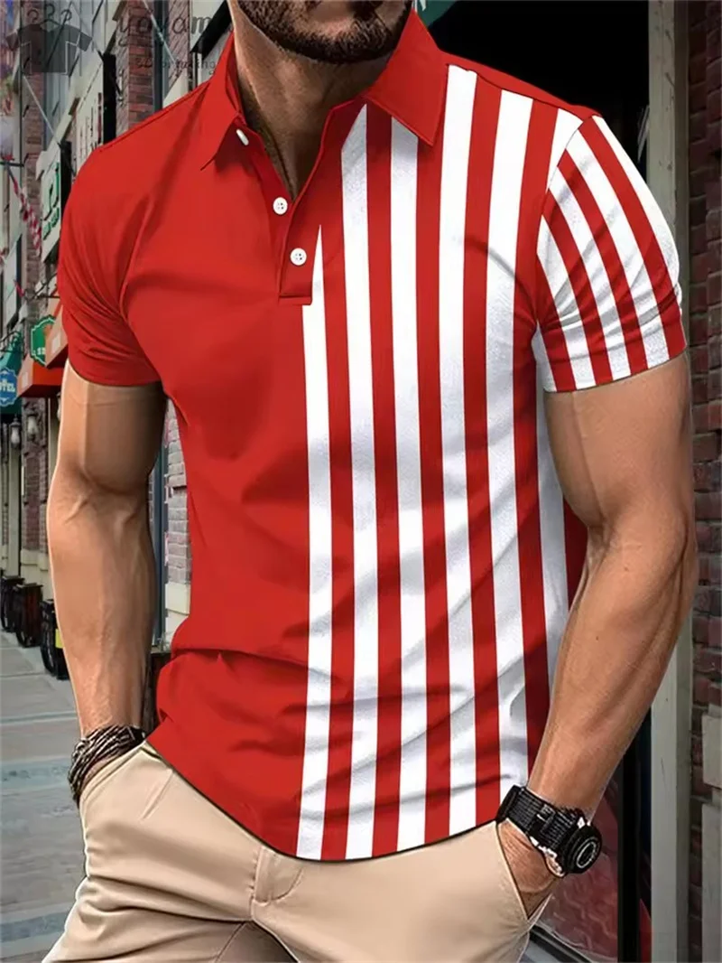 

Fashion Men's Striped Polos T-Shirts Summer Short Sleeve 3D Printed Street Trend Male POLO Tee 6XL Large Size Casual Tops