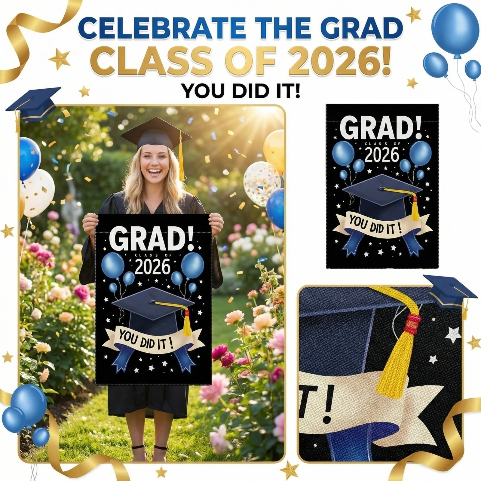 Graduation Garden Flags, Campus Graduation Party Decorations, Hanging Flags, Garden Flags, Double-sided Printed