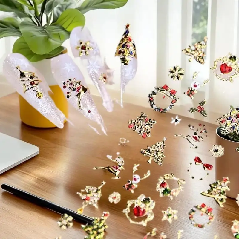 Endearing عيد الميلاد ضوء البولكا نقطة شجرة مسمار الفن طباعة القوس ملصقات الأظافر الملونة تنقش مسمار ديكور.