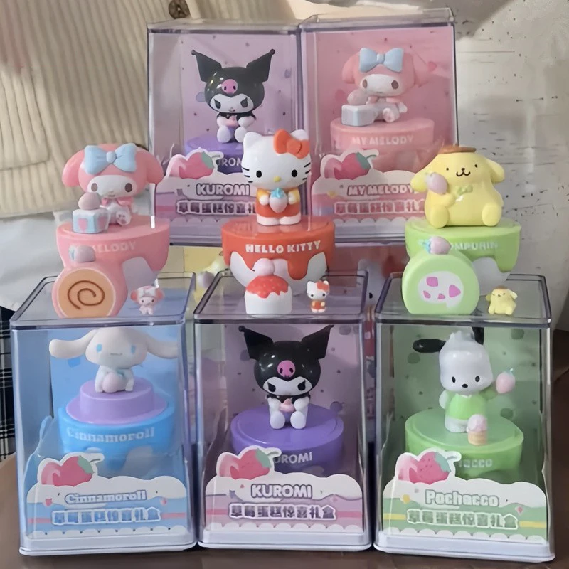 Authentique boîte surprise Sanrio Cake Blind Box HelloKitty MY MELODY KUROMI POMPOMPURIN, figurine décorative de bureau, jouet artisanal pour enfants, cadeau