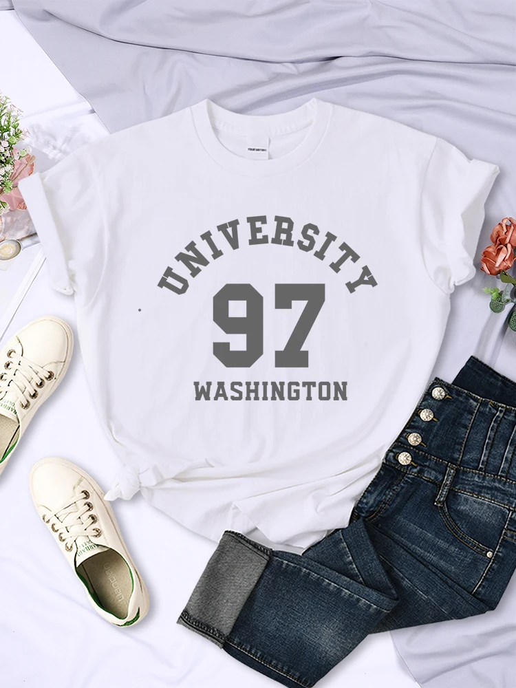 University 97 Washington Hip Hop Letter Tshirt Women Casual Funny Tee Shirt Fashion Summer Clothes Streetwear Cute Short Sleeve