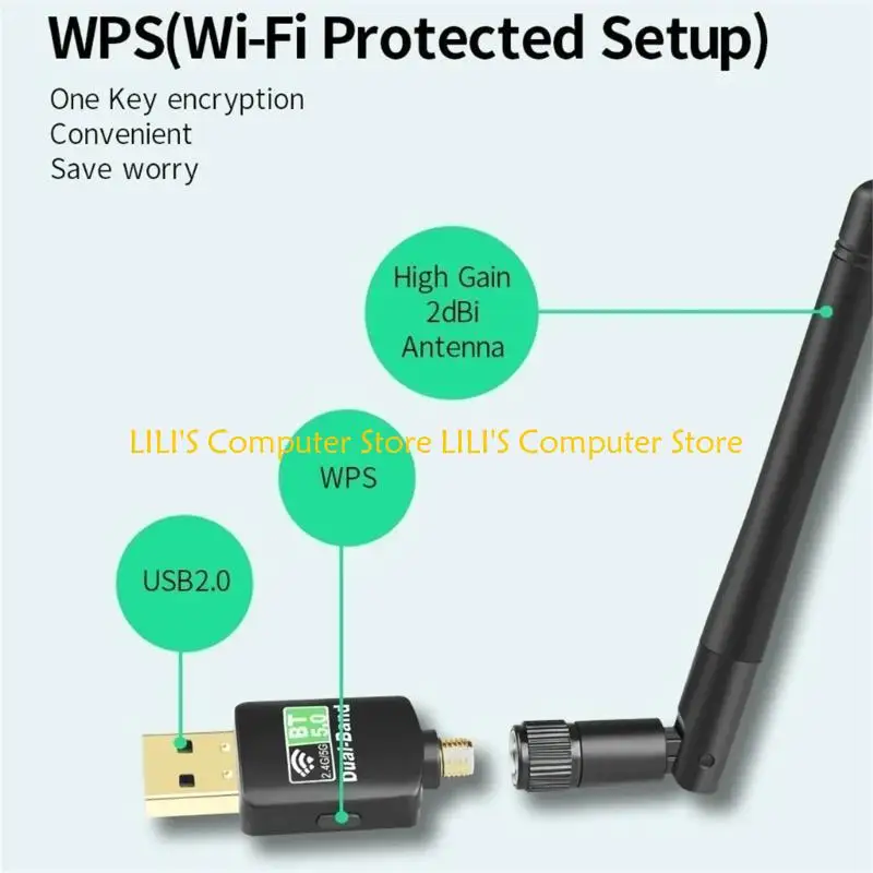 A52B USB Wireless Receiver 5GHz/2.4GHz Frequency 600M WiFi Stable WIFI Card USB Networking Adapters
