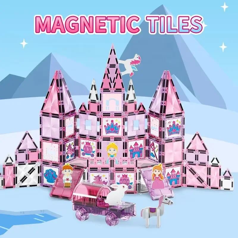 プリンセステーマ-マグネットタイル-ロッドセット-diy-組み立てブロック-ごっこ遊び-知育玩具-子供-女の子向け