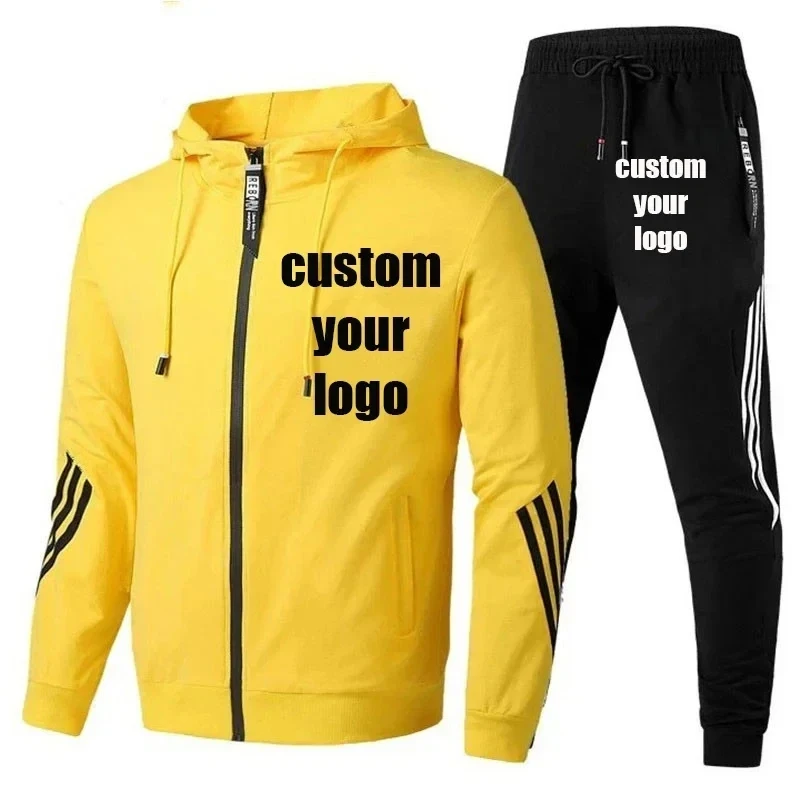 Customized new trend men\'s casual sports set Fashion zipper jacket Men\'s and women\'s running sports set