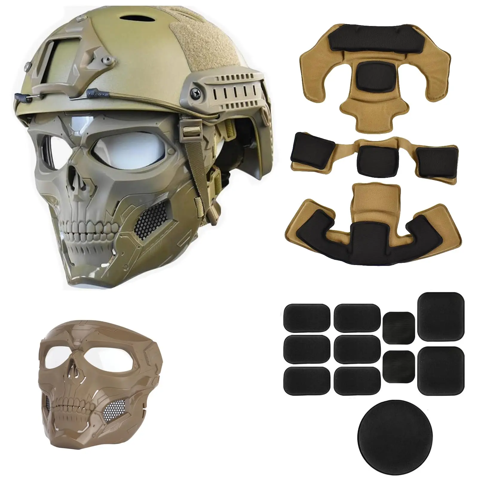 Protective Full Face Tactical Mask Skull Design Clear Goggles Dual Mode Adjustable Strap for Fast Helmet Airsoft Accessories