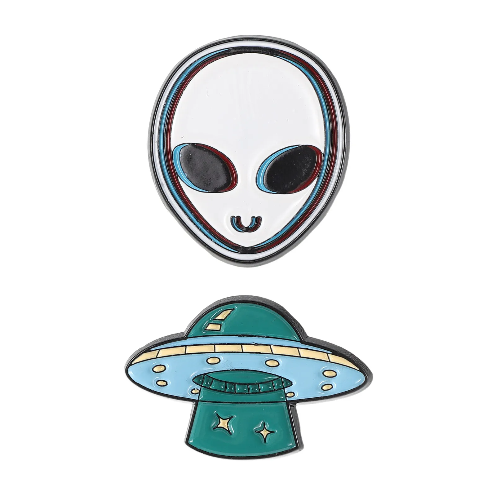 2Pcs Cartoon Space Brooch Flying Saucer Alloy Lapel Pin for Denim Jacket Backpack Purse Metal Enamel Outer Space