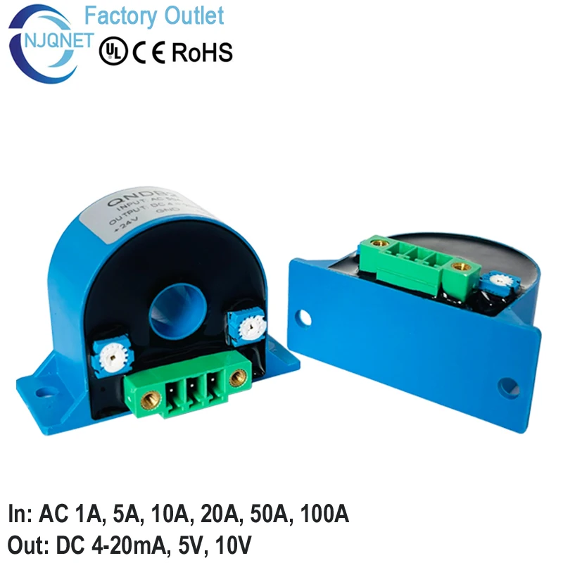 Датчик змінного струму QNDB2 5A 10A 20A 50A 100A / 4 20mA Точність 0,5% DC Cuttent Transformer Датчик струму на ефекті Холла 420mA