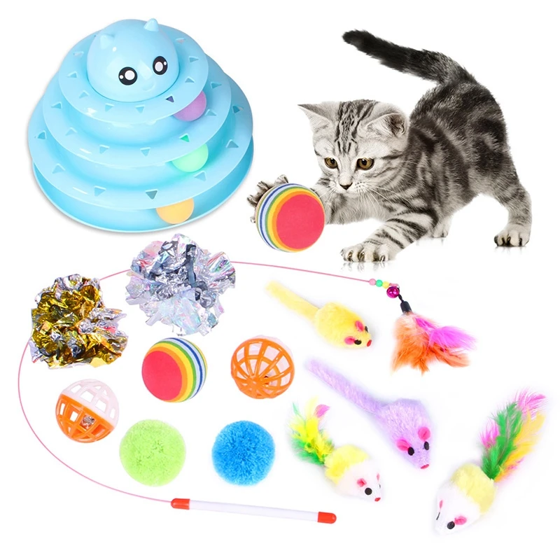 14Pcs Pet Cat Toy Combination Set Cat Toy Funny Cat Stick Feather Mouse Bell Ball Cat Supplies