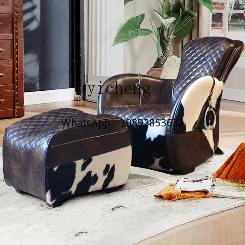 cigar chair milk cowhide living room recliner leather creative saddle chair retro