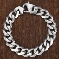 Davieslee Matte Polished Mens Bracelet Curb Cuban Link Chain 316L Stainless Steel Bracelet 15 mm DHBM109