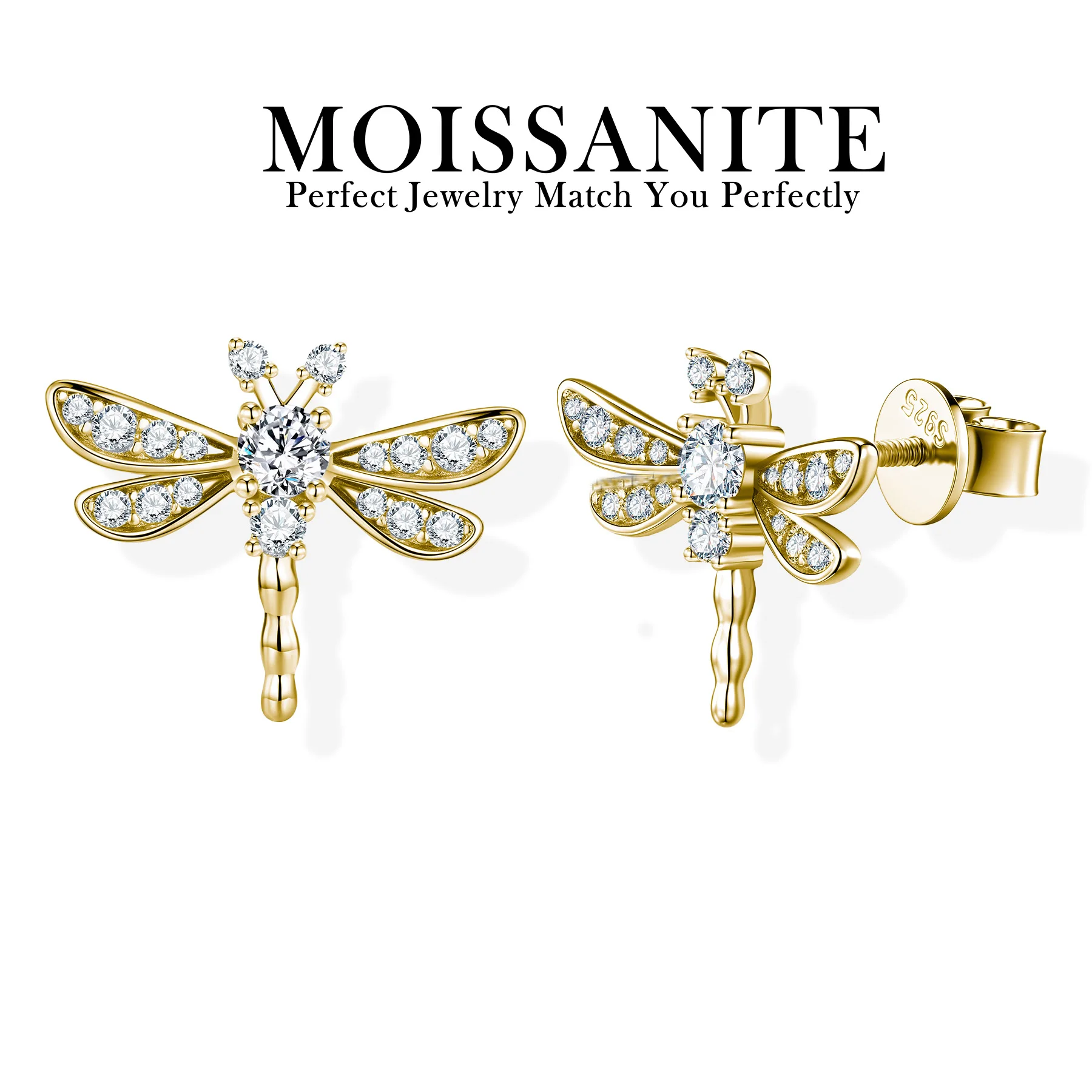 

Серьги с муассанитом «Стрекоза», 0,5 карата, стерлинговое серебро 925 пробы, позолота 18 карат, элегантный стиль для женщин, поставляется с сертификатом GRA