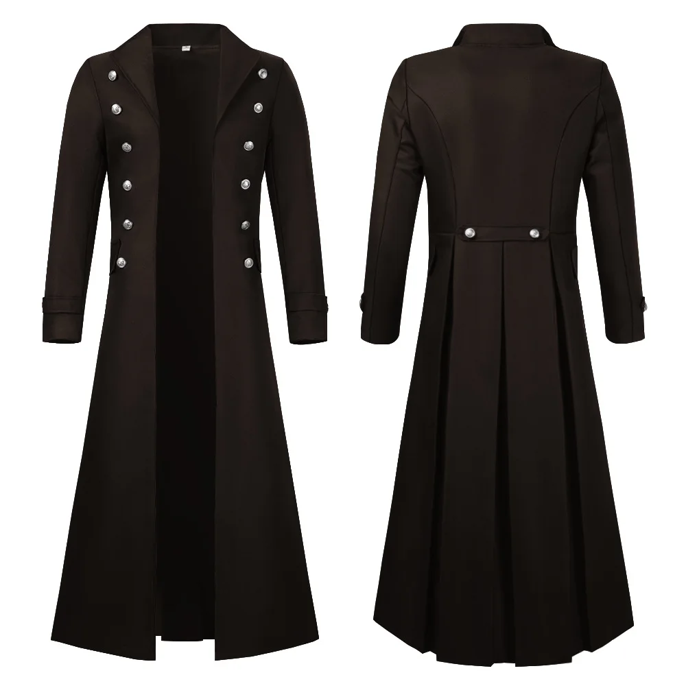 Men Medieval Steampunk Retro Gothic Windcoat Victorian Era Medium Length Uniform Coat Stage Performance Costumes Men Jacket